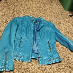 Vibrant Blue Leather Jacket for Women